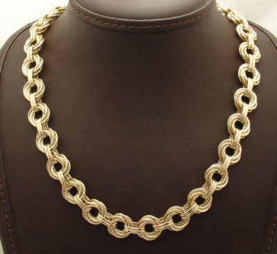 18'' Technibond Ribbed Multi Circle Chain Necklace 14K Yellow Gold Plated Silver