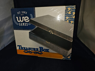 NEW NIB WE Games Wooden Keepsake Stash Box brass latch Black Stain jewelry