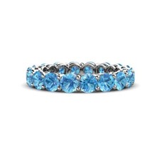 Swiss Blue Topaz Round 4.00mm Full Eternity Band Ring With Rhodium Plated