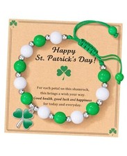 St. Patrick's Bracelet Gift Set - 7 Inch Irish Beaded Jewelry with Pull Cord