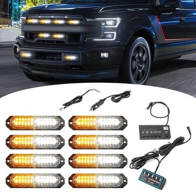 Wsays 12 LED White Amber Strobe Emergency Hazard Warning Light Surface Mount ...