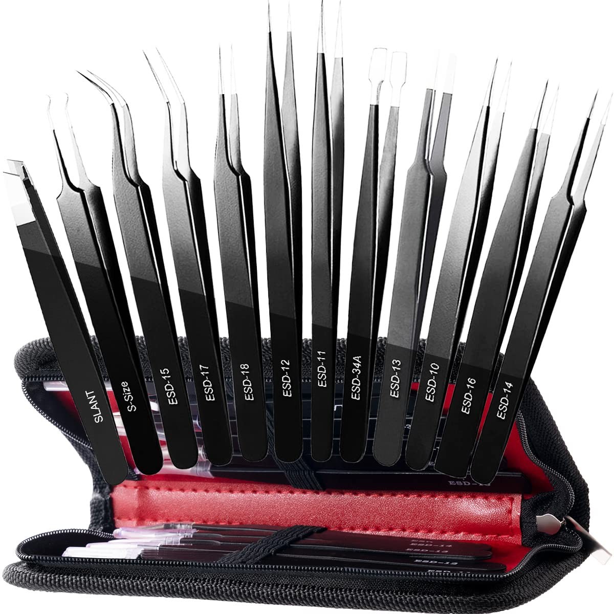 Antonki 12 Pack Precision Tweezers Set for Craft, Soldering, Jewelry, Facial ...