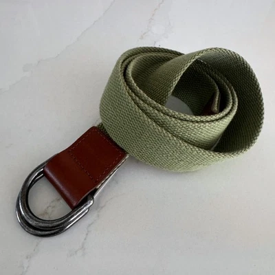 Lucky Brand D-Ring Canvas Belt Mens 36 Green Cotton Webbed Leather Trim NWOT - Image 1 of 4