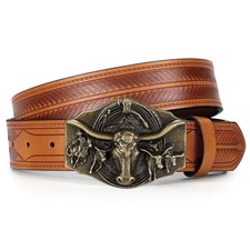 Western Cowboy Leather Belt for Men Cowgirl Western Country Belt Mens Buckle ...