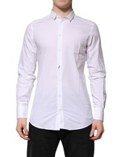 Dolce & Gabbana White Cotton GOLD Long Sleeves Formal Men's Shirt