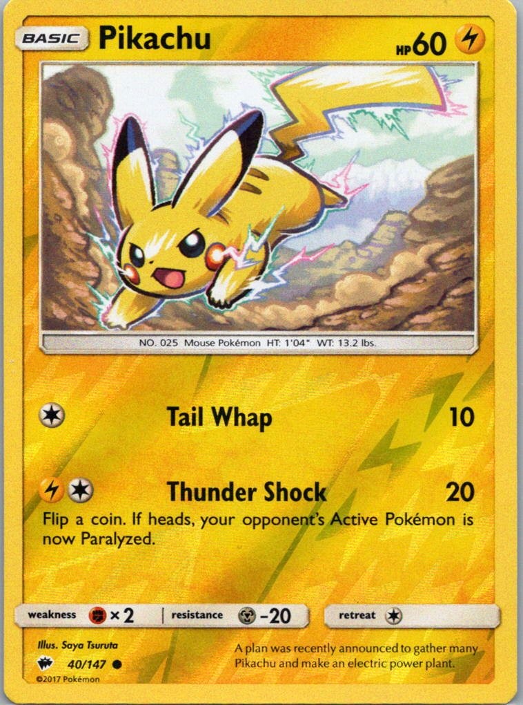 Pikachu 40/147 Burning Shadows Rev Holo NM