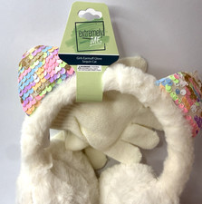 Girls Sparkly Cat Ears Earmuffs  Mittens Set Sequin Ears Fluffy Soft Warm Small