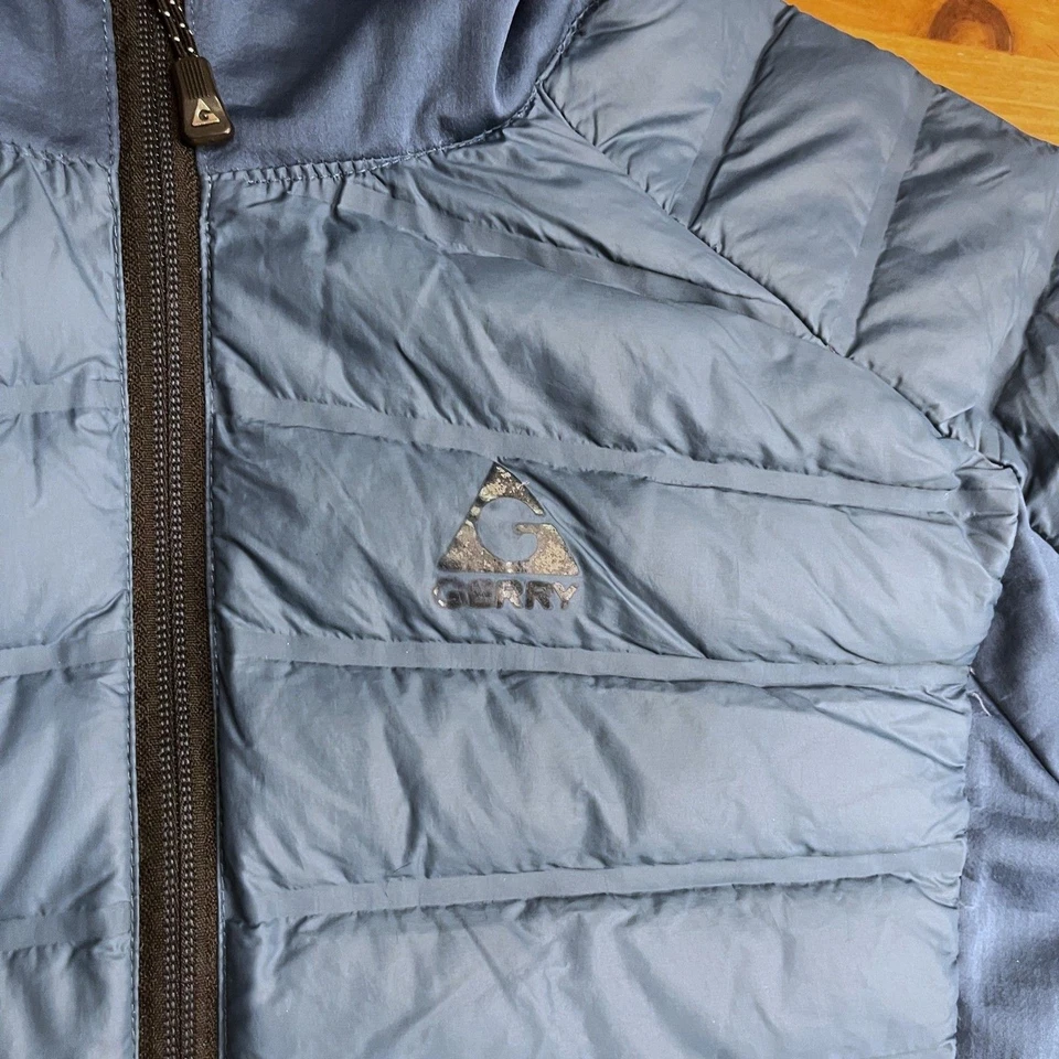 Gerry Blue Down Puffer Jacket Hiking Hood Full Zip Lightweight Mens L - Image 4 of 4