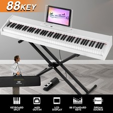 Full Size 88Key Semi-Weighted White Digital Piano Electronic Keyboard StandPedal