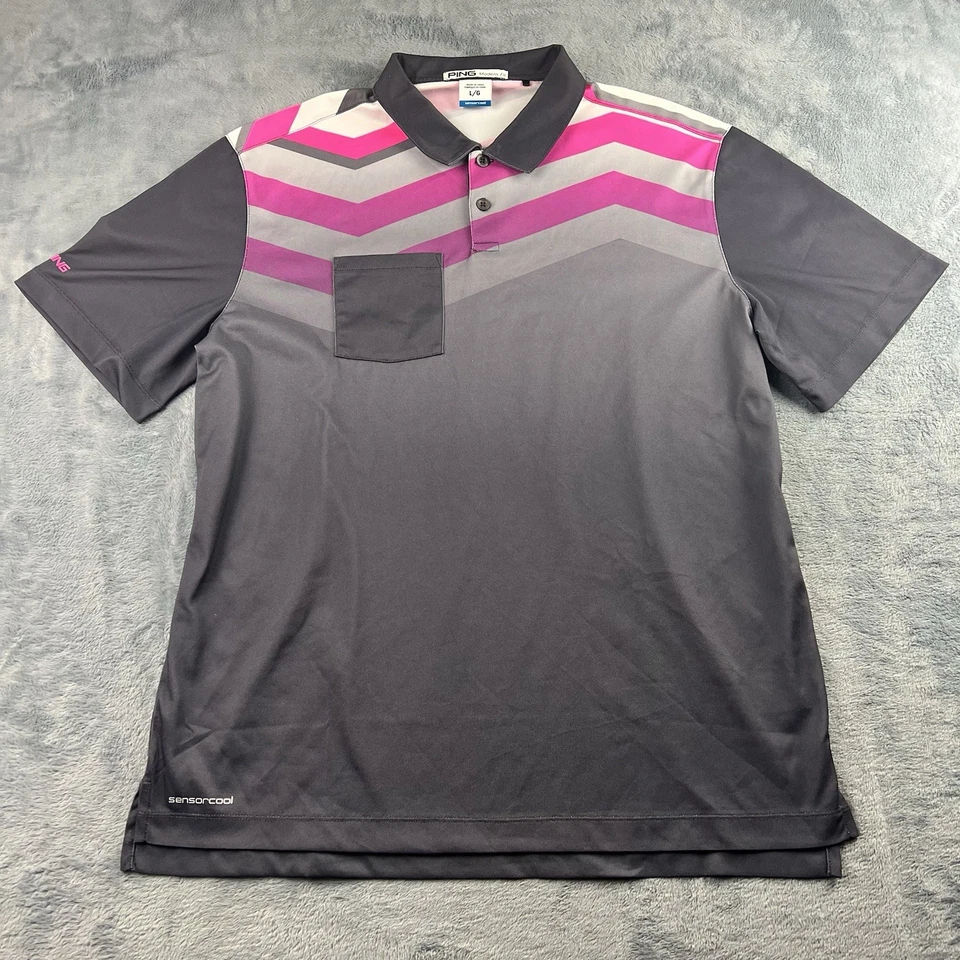 Lote de 2 polos de golf Ping para hombre talla grande sensor azul fresco negro/rosa gris Foto 2 de 4