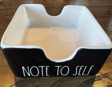 Rae Dunn NOTE TO SELF Black White PostIt Holder Desk Organizer Ceramic FREE SHIP