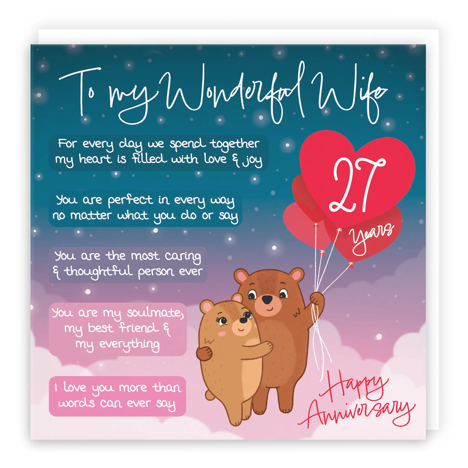 27th Wife Anniversary Card Starry Night Cute Bears