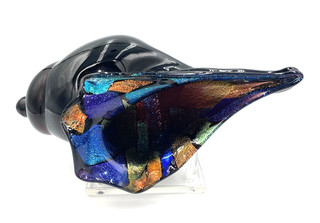 Chris Funk Art Blown Glass CONCH SEASHELL Bold Colors Unique Beautiful Figurine