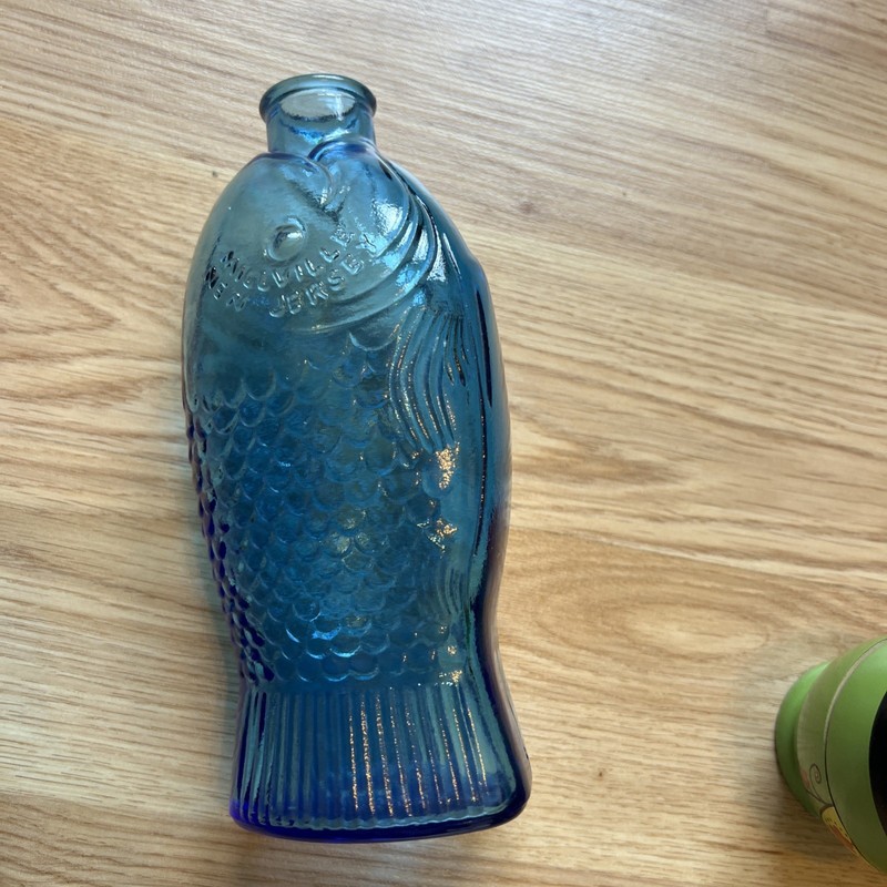 FISH SHAPED BLUE GLASS BOTTLE DOCTOR FISCH’S BITTERS WHEATON GLASS