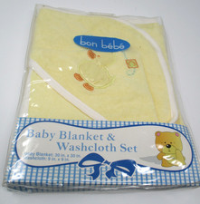 Vintage Bon Bebe Yellow Duck Baby Blanket Towel Washcloth Set NEW