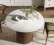 Maru Ceramic Top Silver Oak Pedestal Round Dining Table from Daals