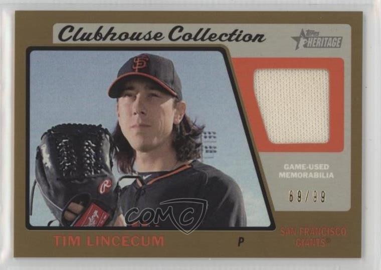 2015 Topps Heritage High Number - Clubhouse Collection Relics Tim Lincecum #CCR-TL Gold /99 (MEM)