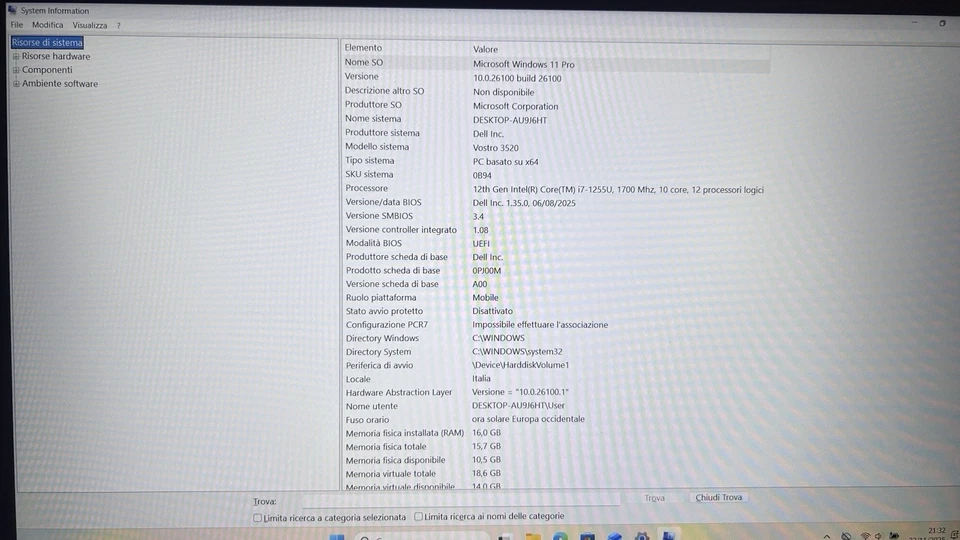 Dell Vostro 3520 15,6" (256 GB SSD, Intel Core i7-1255U, 4,70GHz, 16GB RAM)... - Immagine 2 di 3