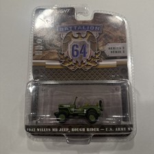 1942 WILLYS MB JEEP GREEN "US ARMY WWII ROUGH RIDER" 1/64 CAR GREENLIGHT 61020 A