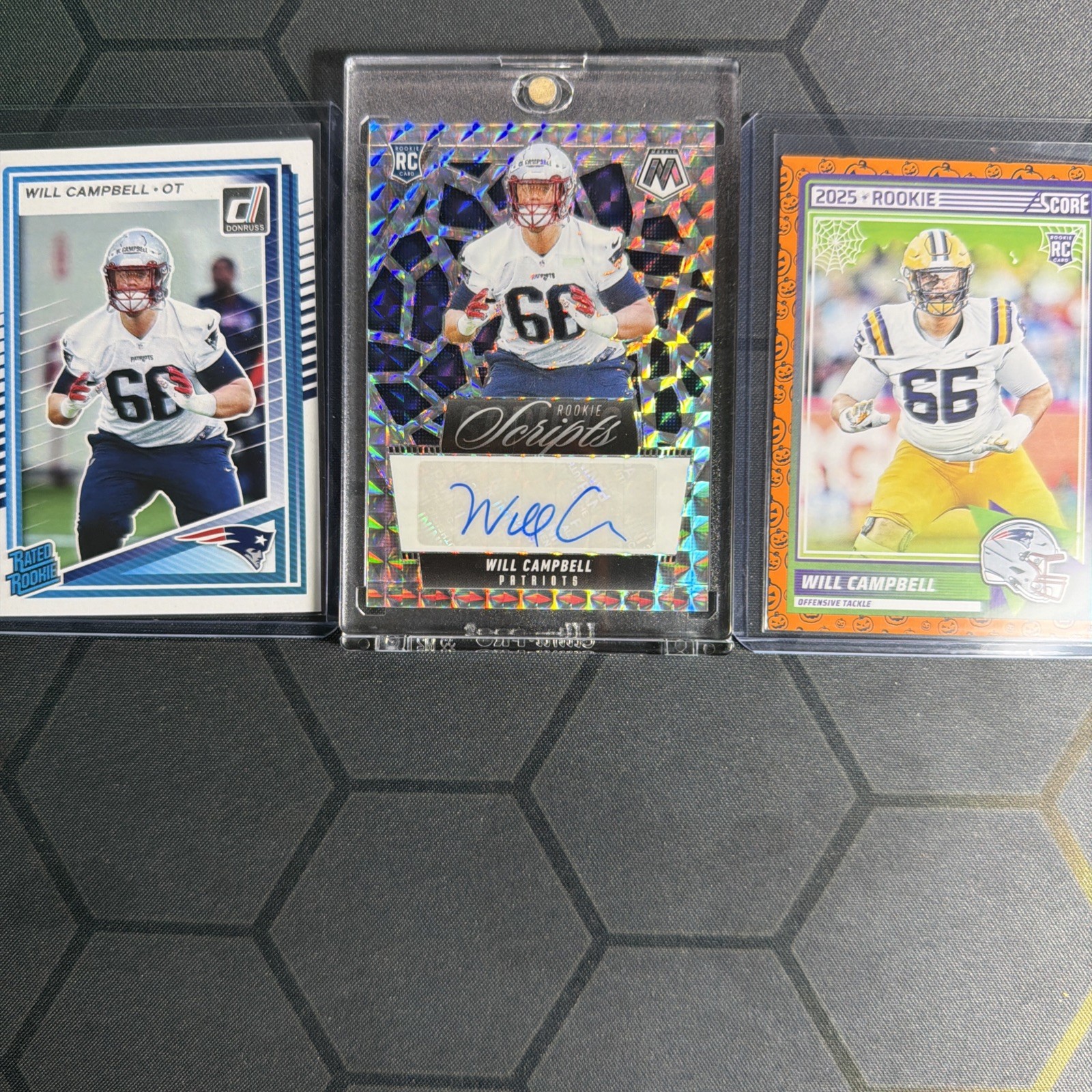 2025 Panini Mosaic Rookie Scripts Will Campbell Silver Prizm Auto  RC Patriots