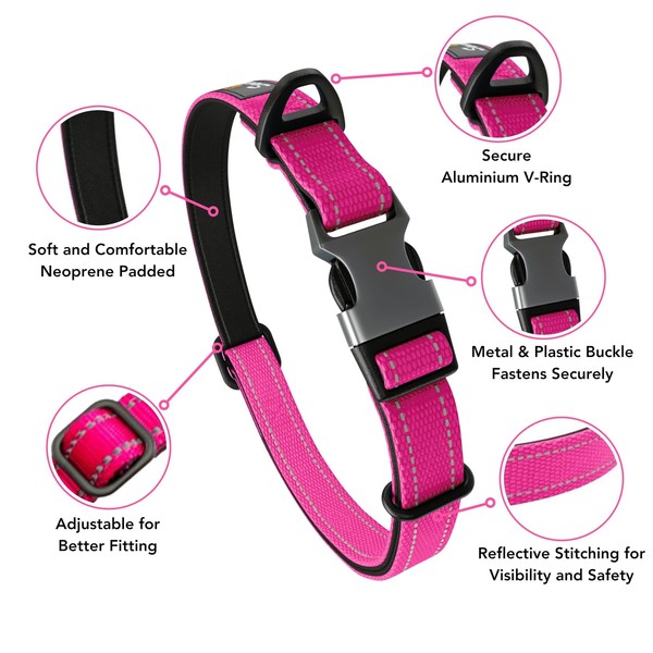 Hundehalsband Gepolstert M Rosa Neopren Reflektierend FüR Kleine GroßE Hunde-image