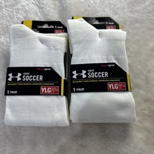 Under Armour Youth White /Black UA Logo Performance Soccer Socks L 1-4 2 Pairs