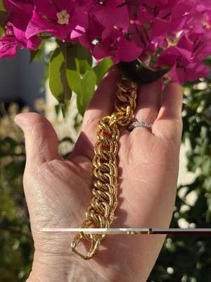 Vintage Napier Double Link Chain Bracelet Textured Gold Tone Jewelry 7.5''L