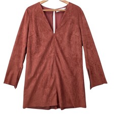 ASTR The Label Womens L Rust Faux Suede Split Sleeve Shift Mini Dress NWT