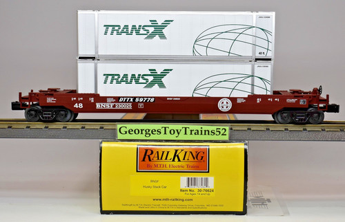MTH RAILKING 3-RL O #230025 BNSF HUSKY STACK CAR CON CONTENEDORES TRANSX 30-76624 NUEVO EN CAJA | Condition: New