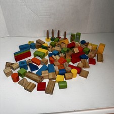 Assorted Lot of Children Multi-Color Wooden Building Blocks 95 Pc