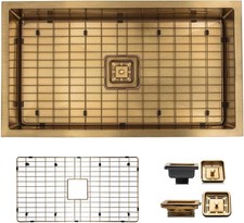32  x18  x9  SS Undermount Single Bowl 16 Ga 1 Square Str. 1 Disposal Adapter Gold