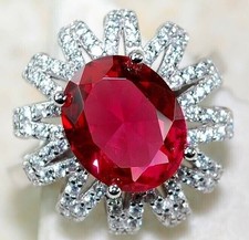 6CT Treated Ruby  White Topaz 925 Sterling Silver Ring Sz 6 UB4-3