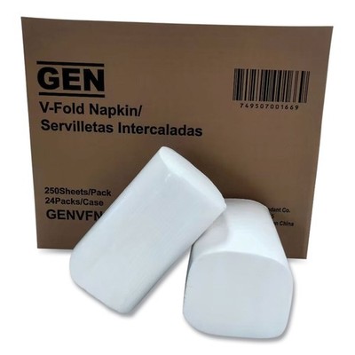 GEN Premium V-Fold Pop-Up Dispenser Napkin, Sugarcane Pulp,6.5x8.3,250/Pk, 24Pk/