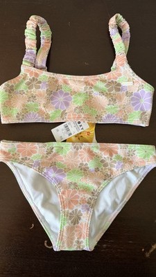 NWT Roxy Girl Teenie All About Sol Bralette 2 Pc Set Floral Print Sz 10 Bikini