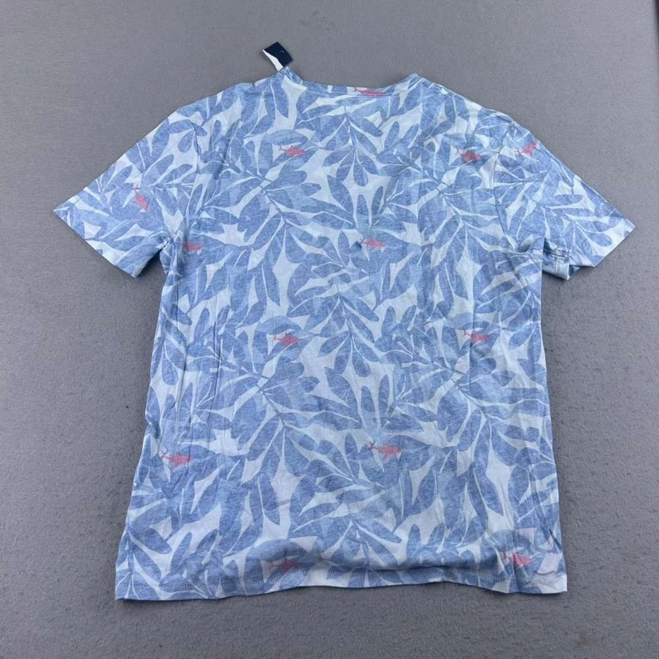 Camisa masculina manga curta Tommy Hilfiger XL azul floral gola redonda nova com etiquetas - Imagem 4 de 4