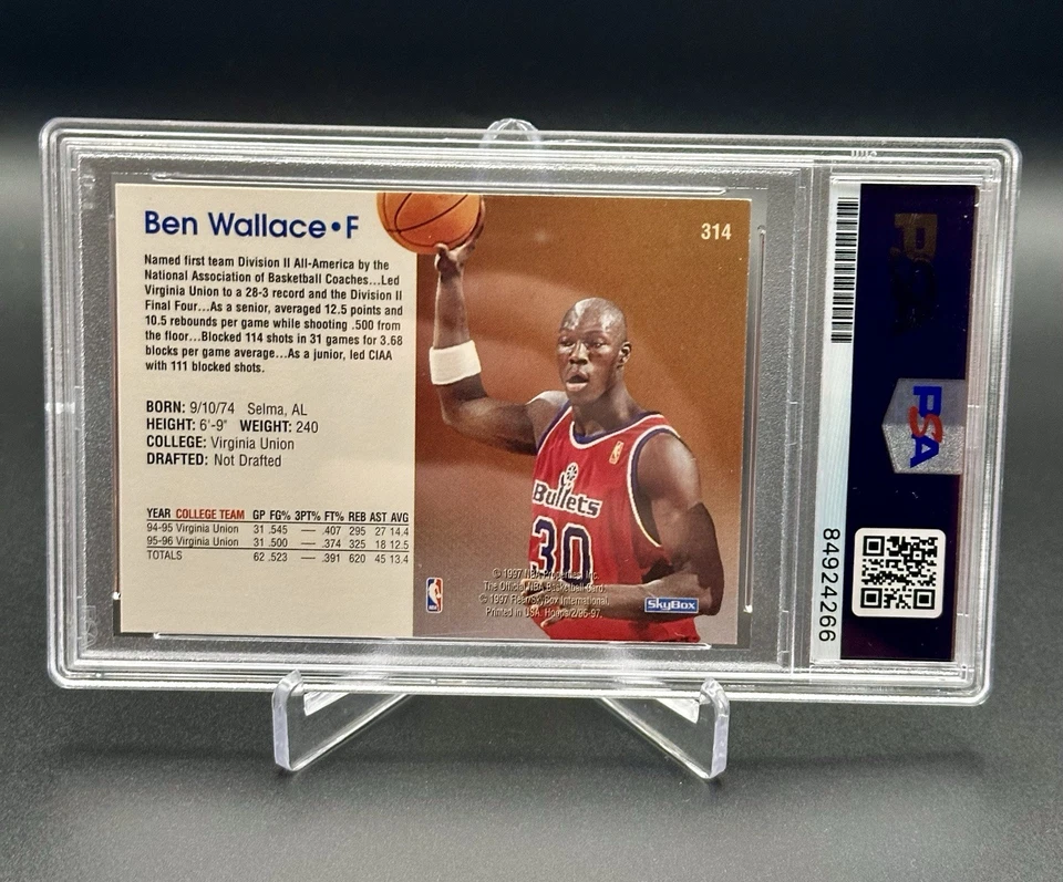 Skybox Rookies #314 1996-97 autografiado Ben Wallace Foto 2 de 2
