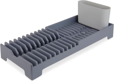 Tower T814001GRY Kunststoff Geschirr Trockengestell mit abnehmbarem Besteckhalter, grau