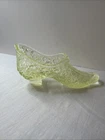 Fenton Topaz Opalescent Hobnail Uranium Glass Cat Head Slipper Shoe