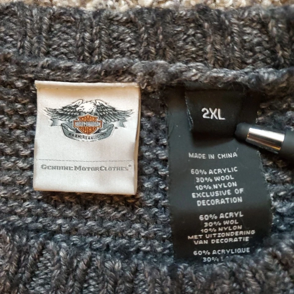 Suéter Harley Davidson para mujer 2XL estampado de logotipo trasero, tejido gofre gris mezcla de lana Foto 2 de 4