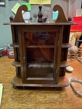 Vintage Small  Wooden Curio Cabinet Wood Glass Door Free Standing Wall Hanging