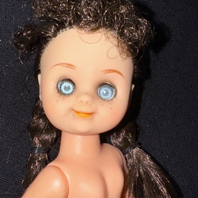 Vintage 60s Vicki-Lee High Heels 8  All Vinyl Doll Brunette Pigtails Sleepy Eyes