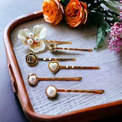 Gold Rose Hair Pin, Pearl Hair Clip, Floral Bobby Pin  display picture 2