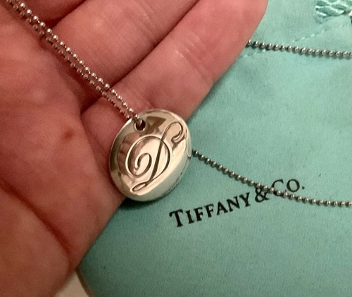 Tiffany & Co. Letter Initial D Sterling Silver Large Disc Pendant on 45cm Chain - Picture 9 of 11