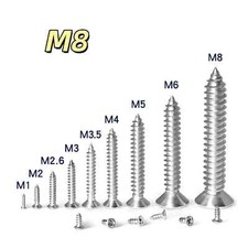 Fully Threaded Phillips Countersunk Wood Screws A2 Stainless Steel DIN 7982 M8
