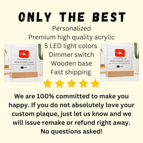 YouTube Play Button Acrylic Plaque, Personalized Custom Gift For Youtuber, LED - Picture 3 of 11