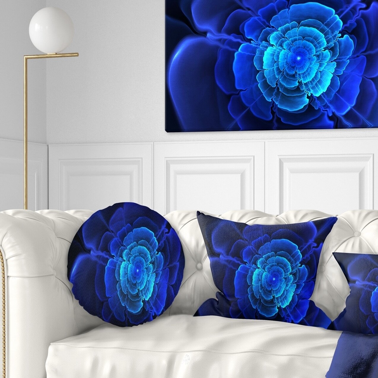Designart 'Bright Blue Fractal Flower in Dark' Floral Throw