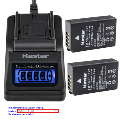 Kastar Battery LCD Quick Charger for Nikon EN-EL20 MH-27 and Nikon 1 S1 Camera