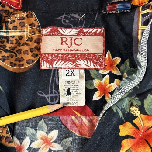 RJC Hawaiian Shirt Womens 2X Blue Floral Cars Guitars Surf Rock Ladies #7052 - Picture 3 of 7
