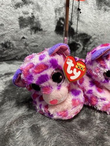 TY Beanie Boos Glamour Pink Leopard Slippers Non Skid Plush Shoes Size S 10-11 - Picture 2 of 11