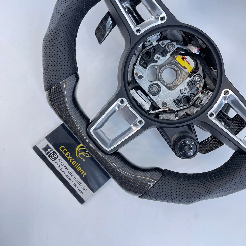 Volante de fibra de carbono real para Porsche 911 718 Boxster Cayenne Macan 2016+ Foto 4 de 4